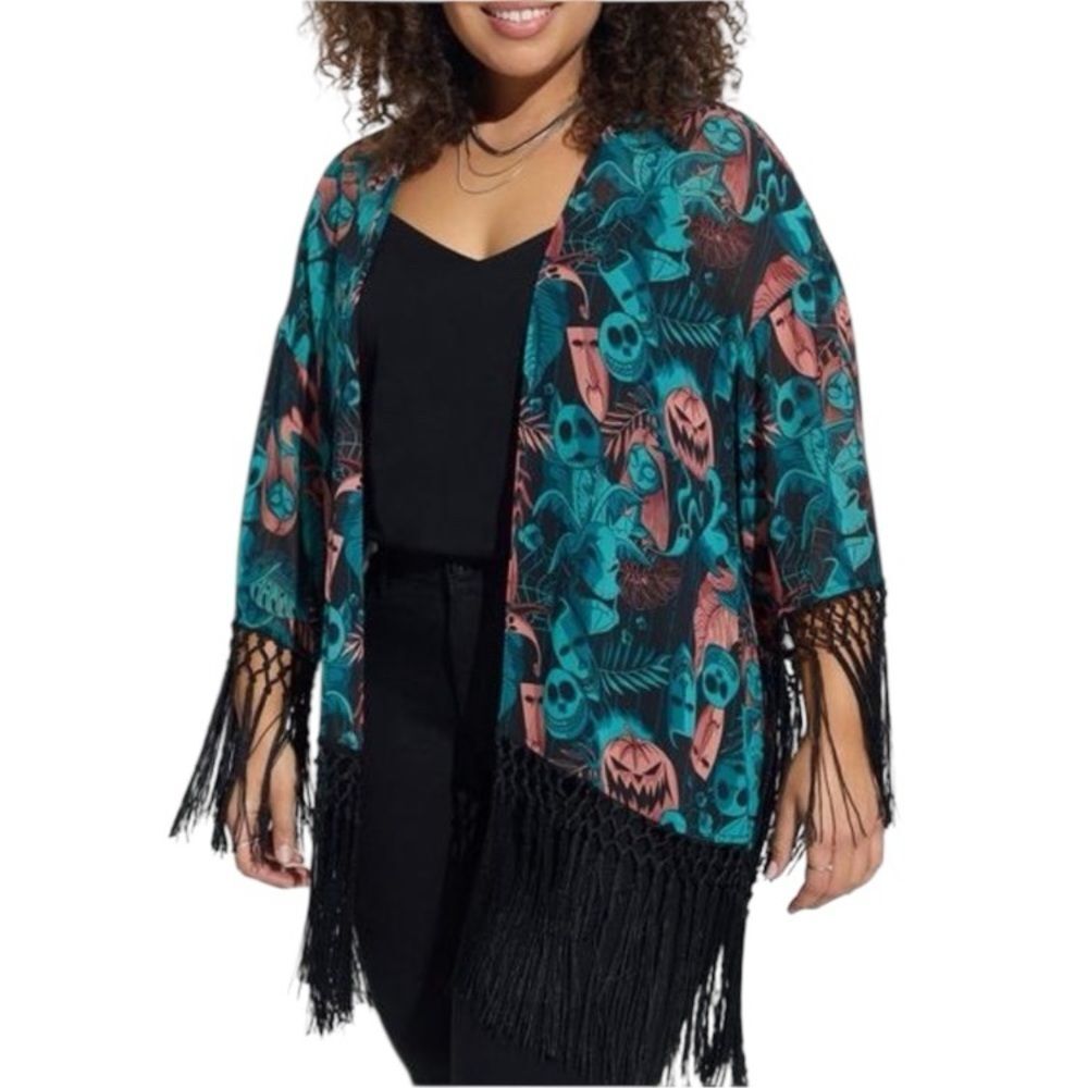 DISNEY x TORRID Nightmare Before Christmas Chiffon Fringe Kimono